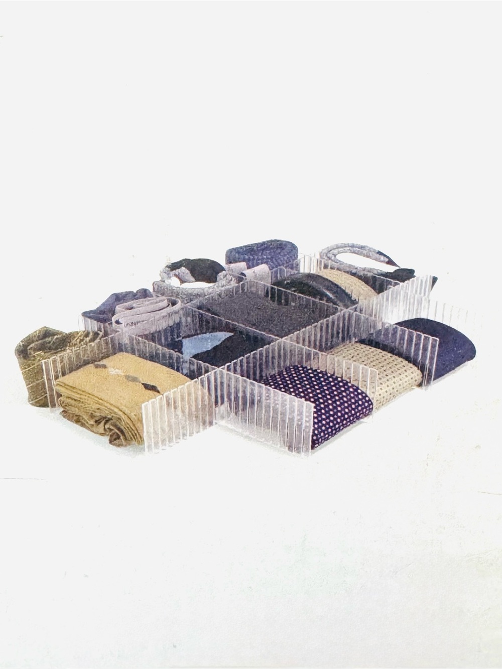 NWT ( 3 Sets) Clear Acrylic Grid Tie and Accessory Drawer Organizer